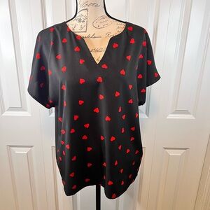 Black and Red Heart Polka Dot Blouse